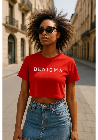 Markapia Woman Kadın Bisiklet Yaka Kısa Kollu Crop T-shirt Kırmızı Xs