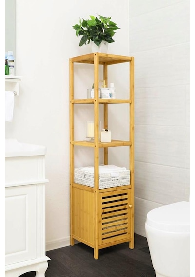 Digithome Bambu Tek Kapaklı 4 Raflı Çok Amaçlı Düzenleyici Organizer Dolap - Db-0003