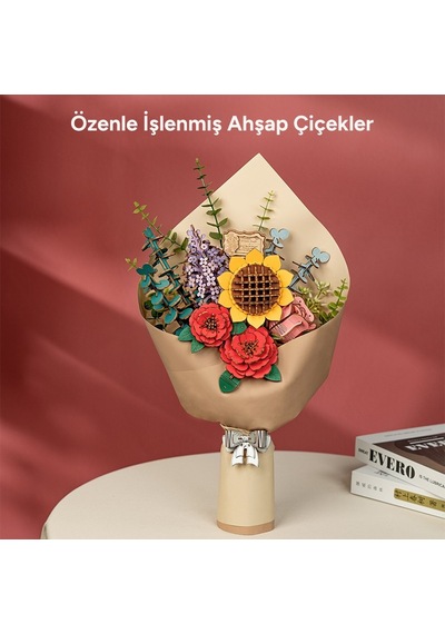 Rowood Tw01h Çiçek Buketi Wooden Flower Bouquet Dıy Minyatür Maket Model Seti Ahşap 3d Wooden Puzzle 3d Model Kit Detaylı Dekoratif Hobi Seti Ahşap Maket
