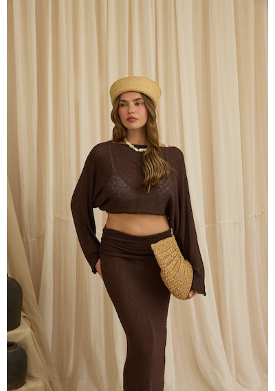Mai Collection Naval Kahve Crop Etek Triko Takım