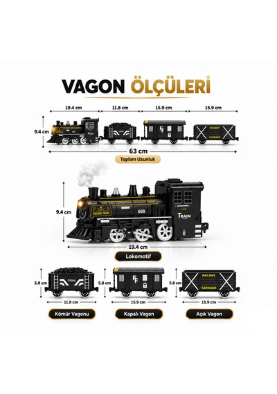 Oyuncak 15 Parça Su Buharlı Oyuncak Tren Seti Işıklı Sesli Pilli 3 Farklı Ray Dizilimli Lokomotif Ve Vagon Seti
