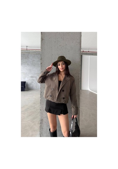 Meecy Kadın Viral Model Kısa Trençkot Haki Haki