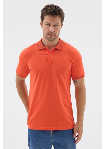 Turuncu Polo Yaka Pike Kısa Kol Slim Fit %100 Pamuk Tişört 1011260171 Koyu Turuncu