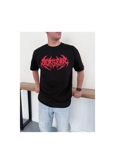 Erkek Kısa Kol Yazlık Tişört Bisiklet Yaka Baskılı Oversize T-shirt - Siyah
