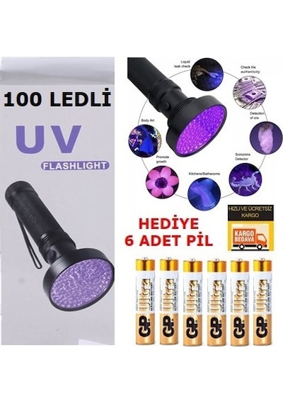 Uv 100 Led Mor işik Fener Sah-Te Para  Ultraviyole İdrar Siyah