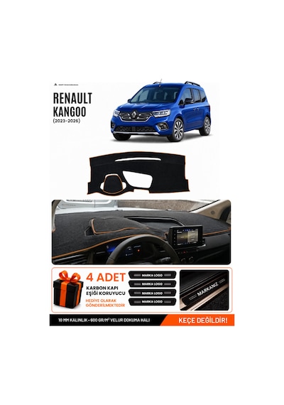 Renault Kangoo 2023-2026 Uyumlu Torpido Örtüsü, Torpido Kılıfı - Siyah-kahverengi - Re053