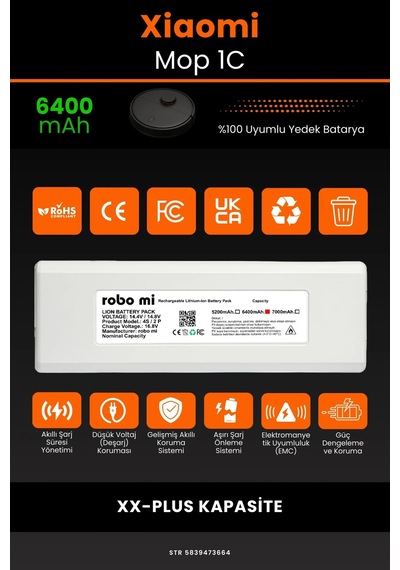 Xiaomi Mi Vacuum Mop 1c 6400mAh Robot Süpürge Bataryası