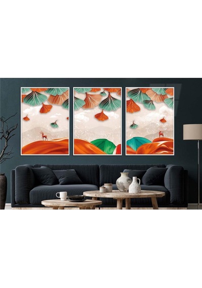 Alüminyum Çerçeveli Gerçek Cama Baskı Sanat Temalı 3'lü Set Cam Tablo 0048