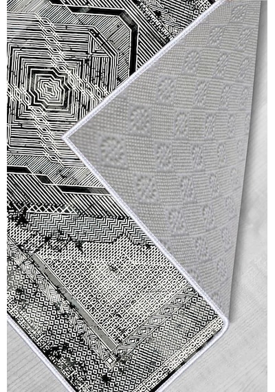 Rovigo Home Dijital Baskı Yıkanabilir Kaymaz Taban Salon Halısı Rvg0562 Siyah