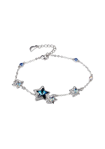 Monemel Mavi Kristal Taşlı Yıldız Bileklik Altın Kaplama B0295 Gümüş - Rodyum