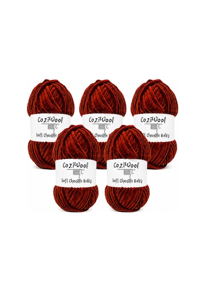 Kadife İp Soft Chenille Bulky 5'li Paket 5x100 Gr 120 Mt El Örgü İpi Kızıl Kahve - 875823131