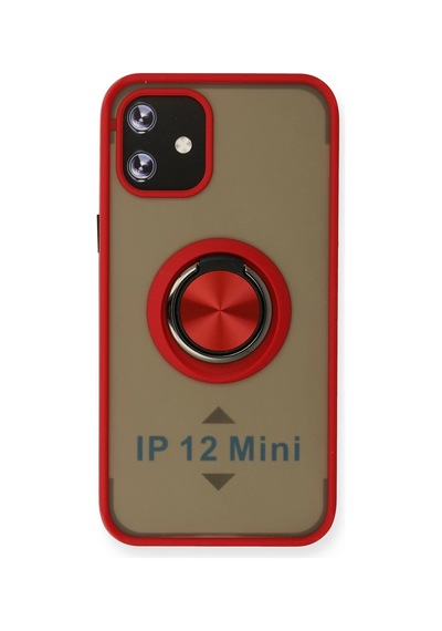 Newface - 394 - iPhone Uyumlu 12 Mini Kılıf Montreal Yüzüklü Silikon Kapak - Csmo-tex - - Kırmızı
