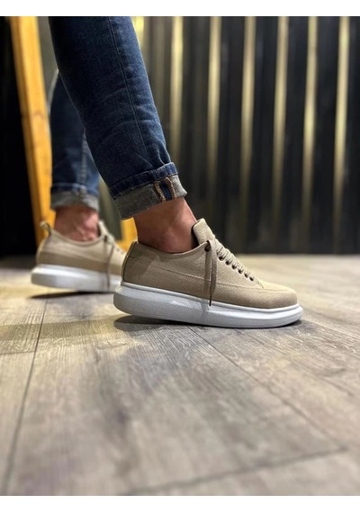 Mevese Meverk Süet Erkek Sneaker Ayakkabı Kalın Taban Günlük Krem