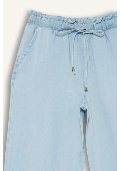 Defacto Pull On Culotte Yüksek Beli Lastikli Akışkan Kumaş Yıkamalı Pantolon D8240AX25SM İndigo