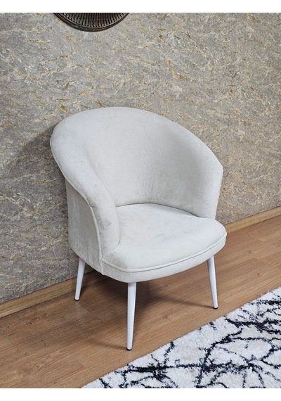 Zafir Tekli Teddy Beyaz Boyalı Sivriltme Ayak Çay Seti Koltuk Tekli Berjer , Balkon, Salon, Ofis Krem
