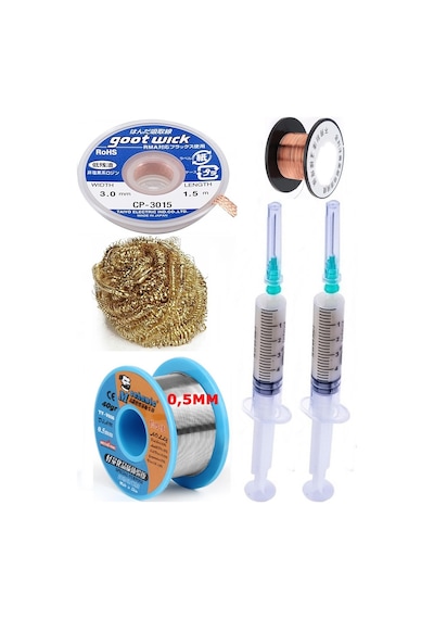Mechanic/ Lehim 40g 0,5mm Havya Ucu Temizleme Teli Lehim Toplama Cp-3015 Emme Teli 3,0mm Lehimleme Set04