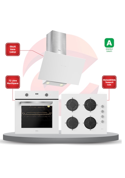 Esty 3481 Safir Plus - ACO5700E6W05 - 6502 WH 3 'lü Ankastre Set Beyaz