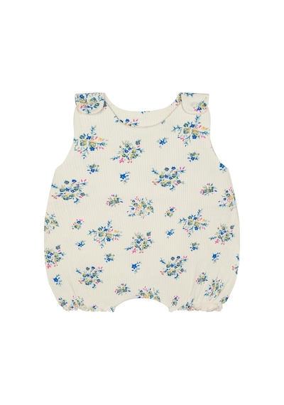 Antebies Bambu Sustainable Minik Çiçekler Desenli Omuzda Çıtçıtlı Kolsuz Şortlu Balon Kız Bebek Tulum Bej