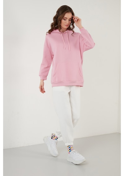 Lela Regular Fit Pamuklu Kapüşonlu Yaka Şardonlu Kışlık Bayan Sweat 5863854 Pembe