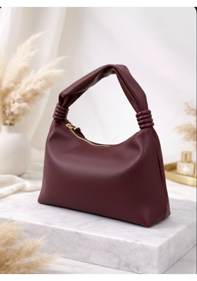 Addy Bordo Luna Hobo Pebble Velvet Omuz Ve El Çantası Bordo