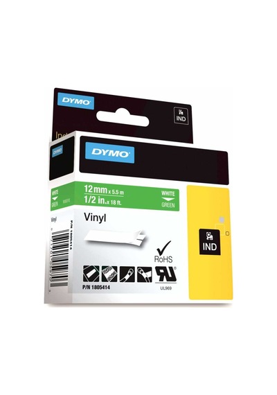 Dymo Rhinopro 1805414 Yeşil/Beyaz Renkli Vinil Şerit 12 MM X 5.5