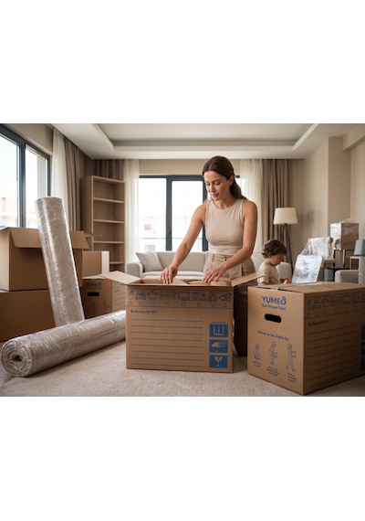 Yumeo Premium Ev Taşıma Kolisi 50x30x40 Cm - Tutma Yerli Çift Oluklu Kraft Kutu 60 Lt - 10 Adet