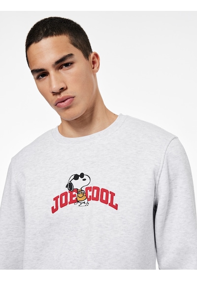 Koton Uzun Kollu Şardonlu Bisiklet Yaka Lisanslı Snoopy Baskılı Sweatshirt Gri 6wam70139mk Gri