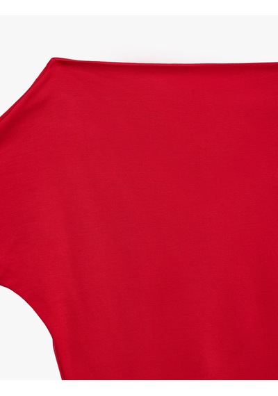 Koton Modal Karışımlı Slim Fit Yarasa Kol Kayık Yaka Tişört Kırmızı 6sal10989ık