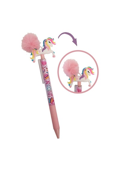 Unicorn Ponponlu Versatil Kalem 1 Adet Tek Boynuzlu Pompom 0,7 Uçlu Kalem Hediye Kalem Figürlü Sevimli Kalem 001