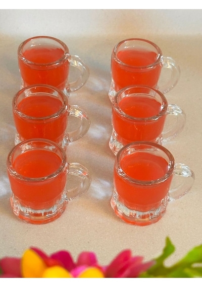 6 Lı Kulplu Cam Bardak Seti, 4 Cm Çap 5 Cm Yükseklik, 35 Ml Şeffaf