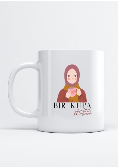 Bir Kupa Mutluluk Baskı Porselen Kupa Bardak Beyaz