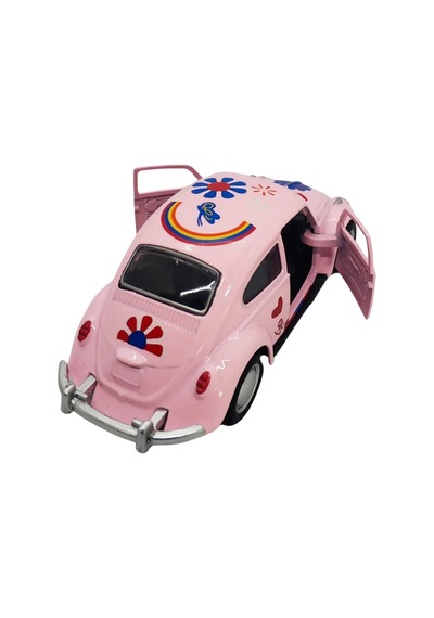 Çiçek Desenli Vosvos Araba 1:38 Ölçek 11 Cm Metal Çek Bırak Açılabilir Kapılı Retro Oyuncak Çok Renkli