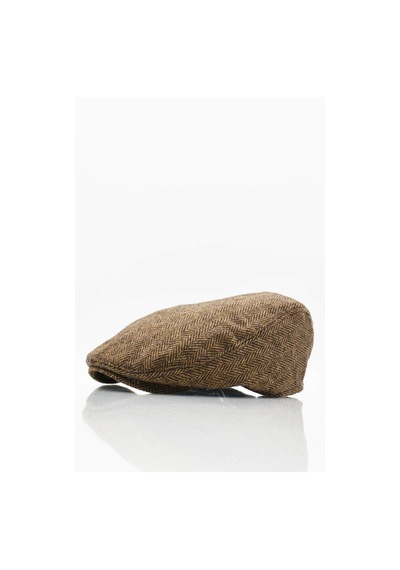 Külah Erkek Kasket Balıksırtı Flat Cap Termal Yün Şapka-Camel