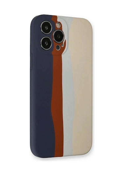 Durukar iPhone Uyumlu 13 Pro Kılıf Ebruli Lansman Silikon - Lacivert-krem