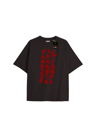 Flood Of Style Siyah Oversize T-shirt Harf Özel Tasarım