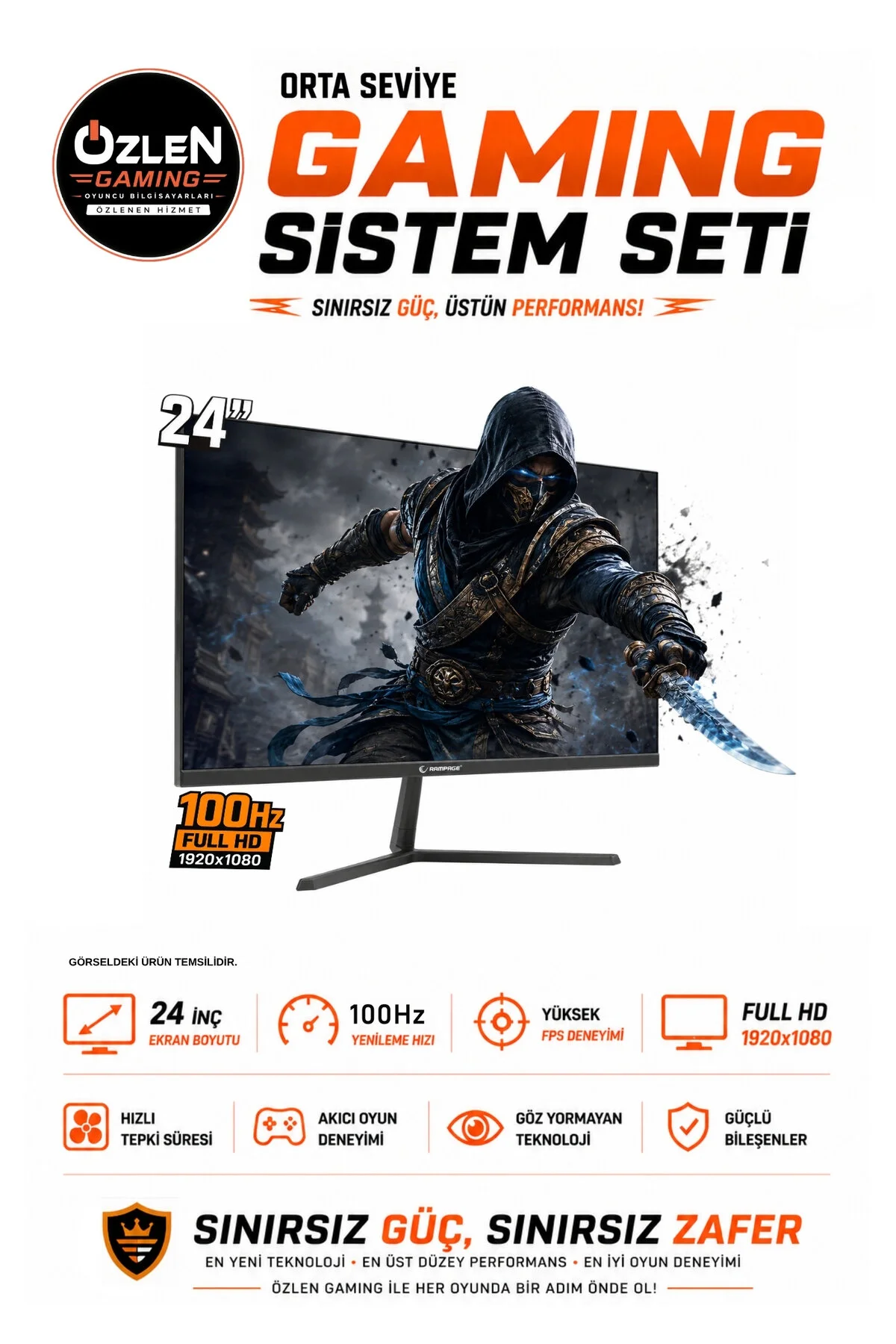 Özlen X3 R5 5500 16 GB 500 GB SSD RTX 5050 8 GB 24''  W11P Masaüstü Oyuncu Bilgisayarı