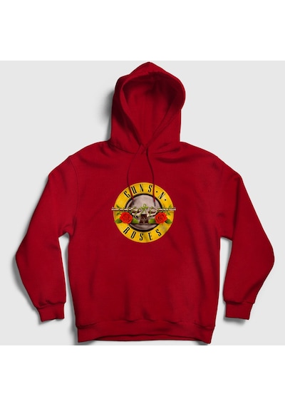 Presmono Unisex Logo Guns N' Roses Kapüşonlu Sweatshirt Kırmızı