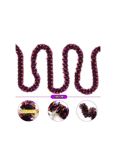 Mor Turuncu Renk 4 Cm Genişlik Garland Çift Renk Sim Süs 180 Cm Bx40