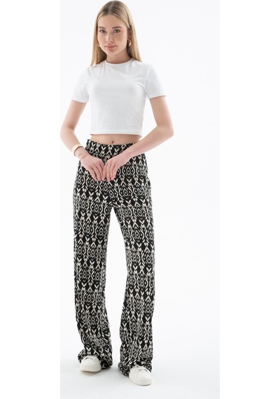 Fashion Friends Desenli Esnek Pantolon Siyah