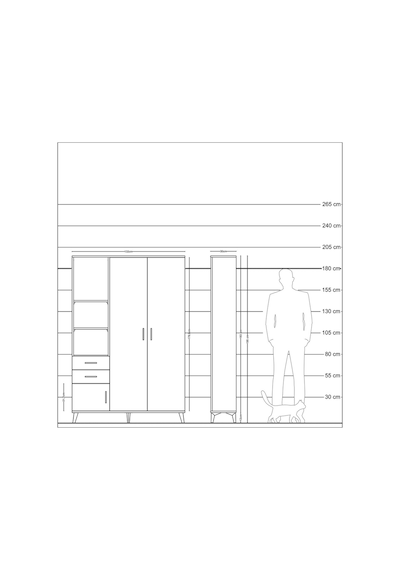 Arges Dolap 5 Raflı 2 Çekmeceli Tek Askılı 132x30x195 Antrasi... Antrasit