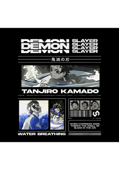 Demon Slayer Tanjirō Kamado Anime Baskılı Unisex %100 Pamuk Kapüşonlu Siyah Sweatshirt Siyah