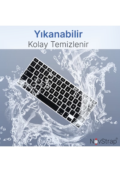 Novstrap Apple Uyumlu MacBook Pro 13 İnc M1 M2 A2338 A2289 A2251 İle Uyumlu Türkçe Q Siyah Klavye Koruyucu Kılıf