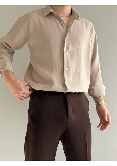 Relaxed Fit Hafif Rahat Modal Kumaş Gömlek Krem