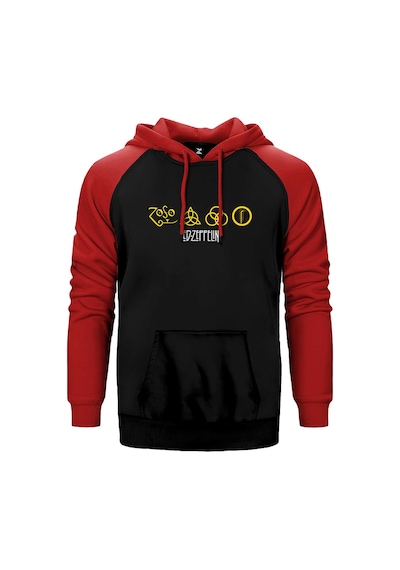 Led Zeppelin Zoso Yellow Kırmızı Renk Reglan Kol Kapşonlu Sweatshirt Kırmızı