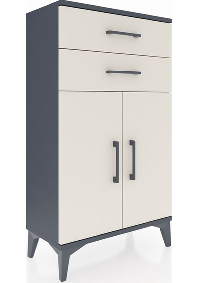 Arges Komodin Tek Raflı 2 Çekmeceli 2 Kapaklı 60x30x106 Antra... Antrasit