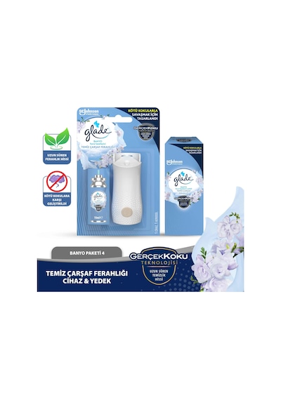 Glade Banyo Cihaz + 2'li Yedek Temiz Çarşaf Ferahlığı Oda Kokusu