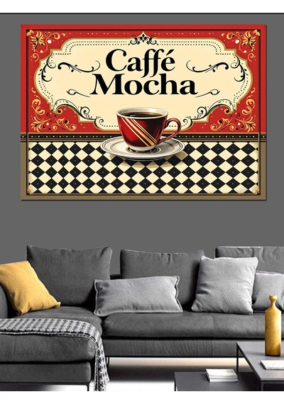Vintage Caffe Mocha Posteri Dekoratif Kanvas - Mdf Ahşap Tablo