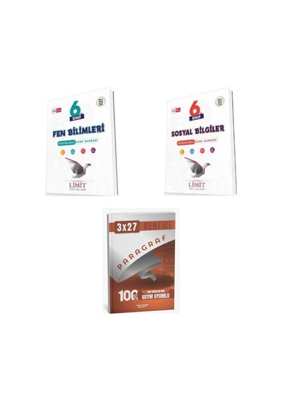 2027 Limit 6. Sınıf Etkinlikli Fen Bilimleri + Sosyal Bilgiler Soru + Anla Kazan Paragraf Deneme 3'lü Set