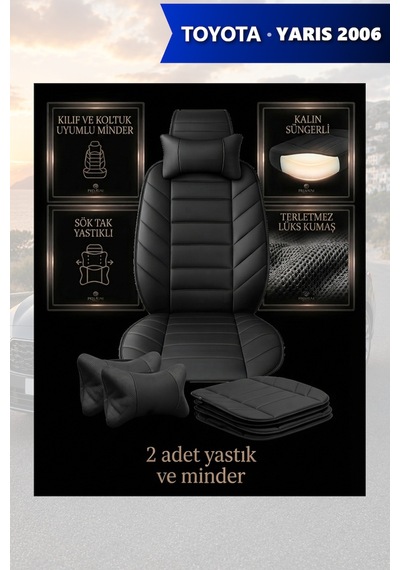 Yaris 2006 Uyumlu Premium Lüks Siyah Renk 2 Adet Minder Ve Yastık