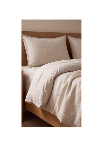 %100 Pamuk Keten Çift Kişilik Nevresim Takımı Lastikli Çarşaflı 200x220 Cm Ekru - 904806307 Ekru